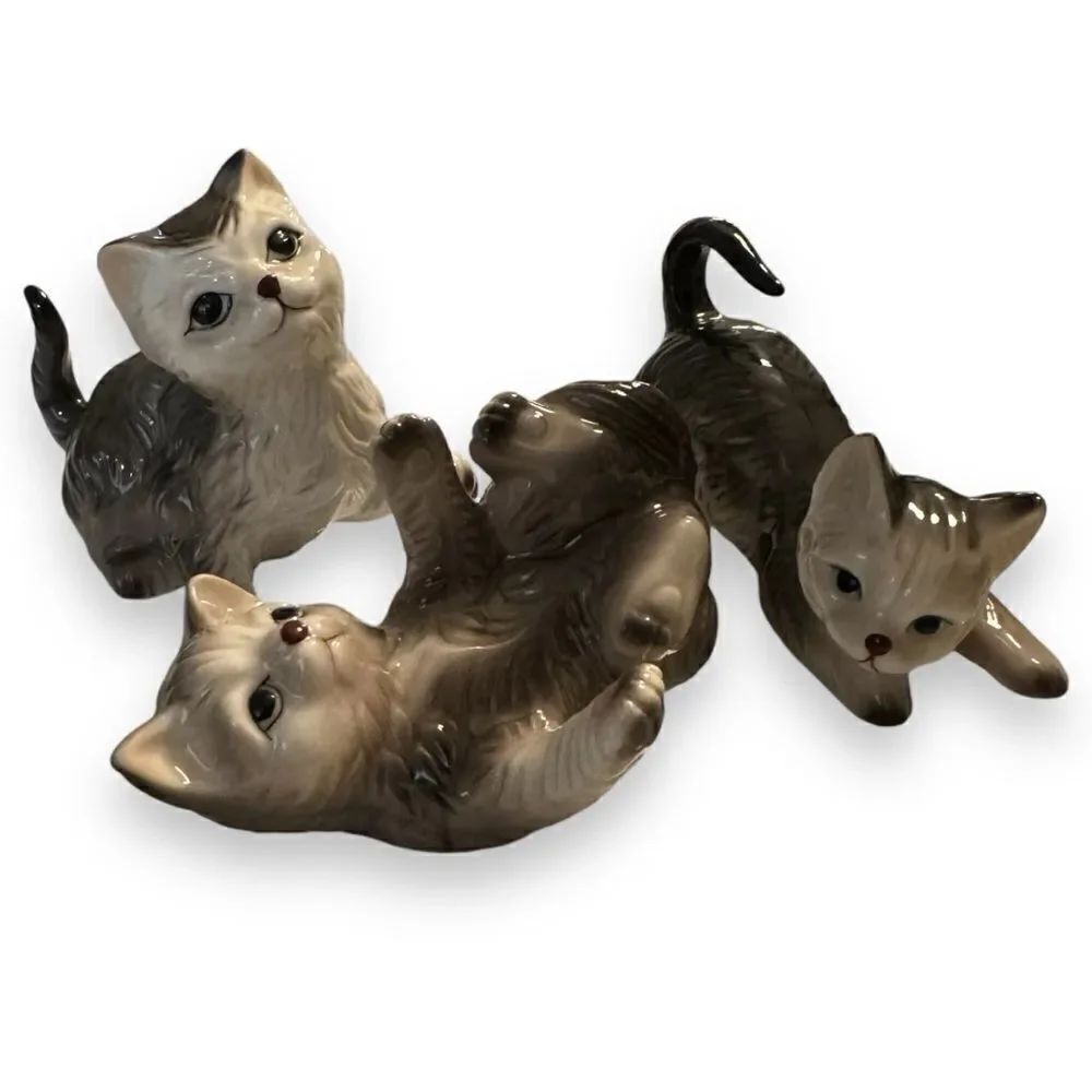 Set of Three Vintage Cat Kitten Porcelain Figurines